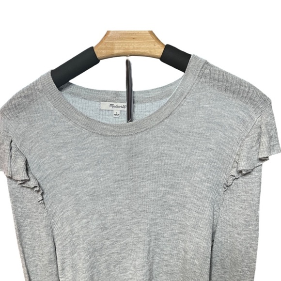 New Madewell Ruffle Shoulder Ribbed Knit Pullover Top Gray | Size L - Picture 4 of 13